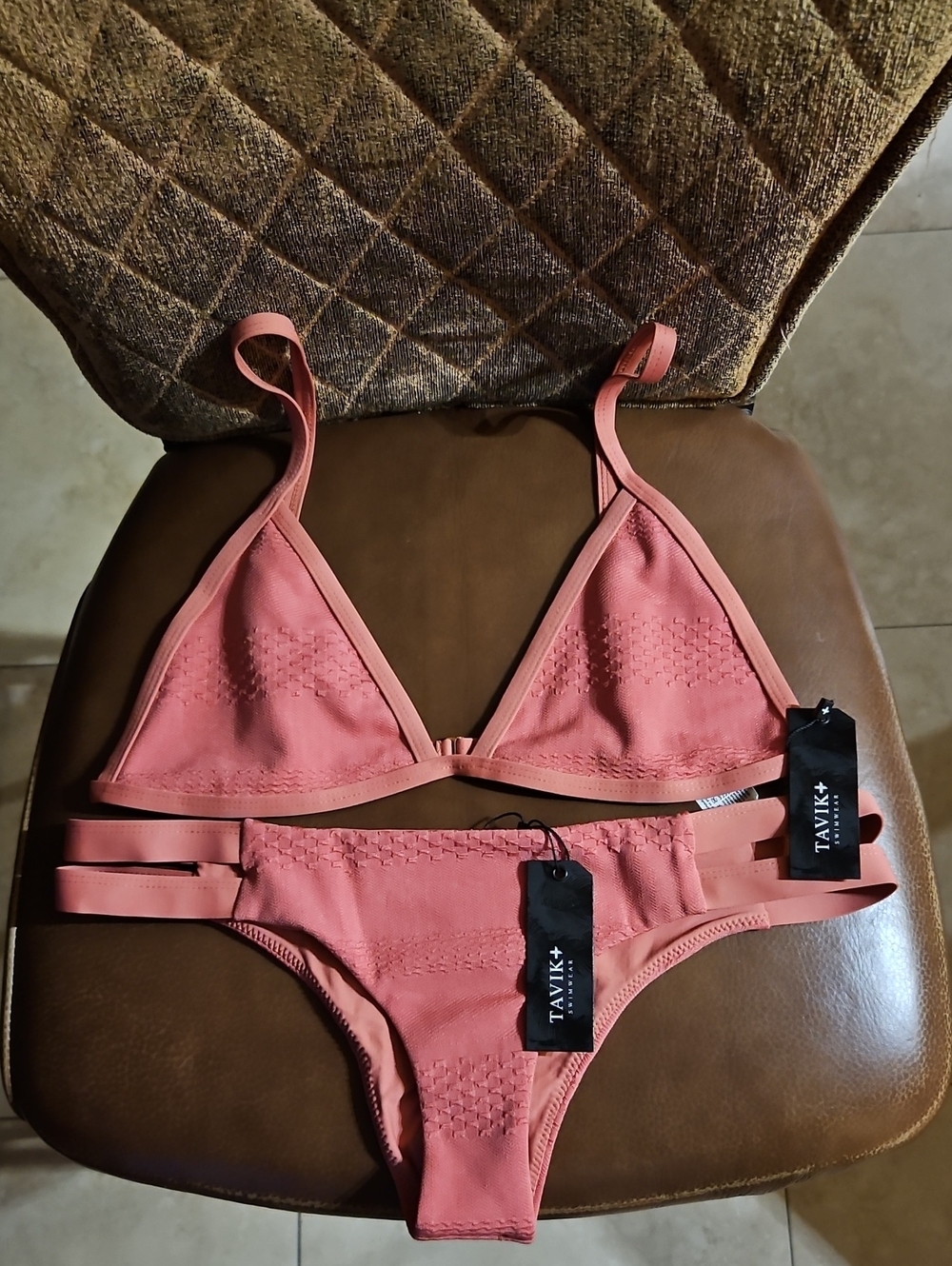 Tavik Pink Textured Swim Bikini Set Triangle NWT